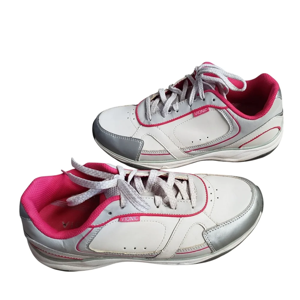 Vionic Sneakers Women's 7.5 Pink Gray Zen Walker Orthaheel Athletic Walk Shoes